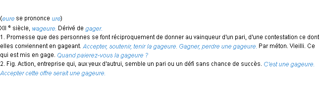 Définition gageure ACAD 1986