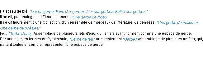 Définition gerbe ACAD 1932