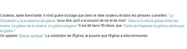 Définition glaive ACAD 1798