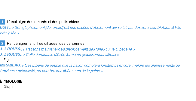 Définition glapissement Emile Littré