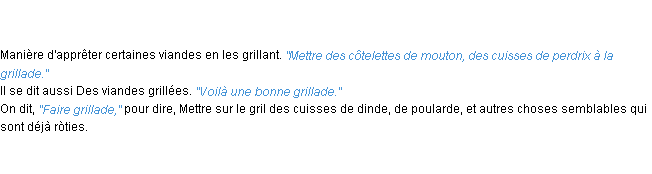 Définition grillade ACAD 1798