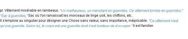 Définition guenilles ACAD 1932