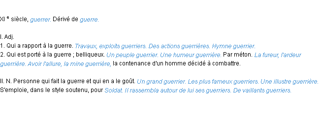 Définition guerrier ACAD 1986