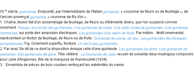 Définition guirlande ACAD 1986
