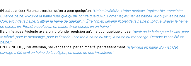Définition haine ACAD 1932