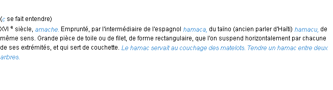 Définition hamac ACAD 1986