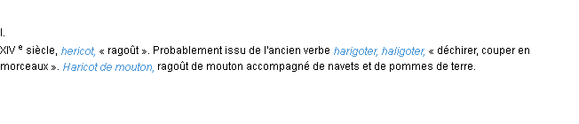 Définition haricot ACAD 1986
