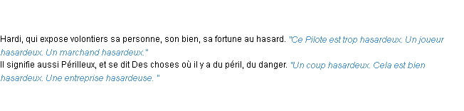 Définition hasardeux ACAD 1798