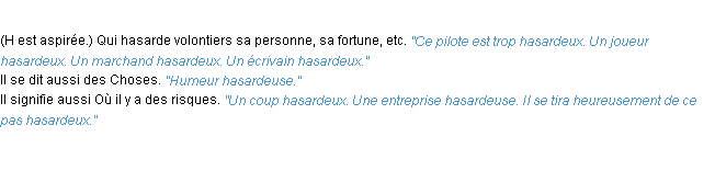Définition hasardeux ACAD 1932