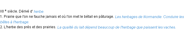 Définition herbage ACAD 1986