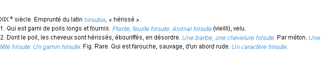 Définition hirsute ACAD 1986