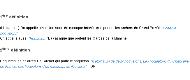 Définition hoqueton ACAD 1798