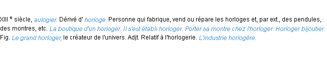 Définition horloger ACAD 1986