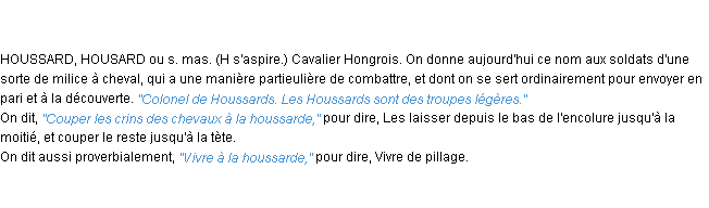Définition houssard ACAD 1798