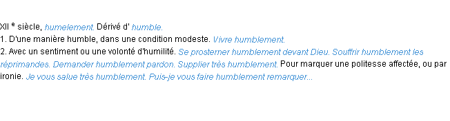 Définition humblement ACAD 1986