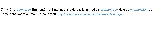 Définition hydrophobie ACAD 1986