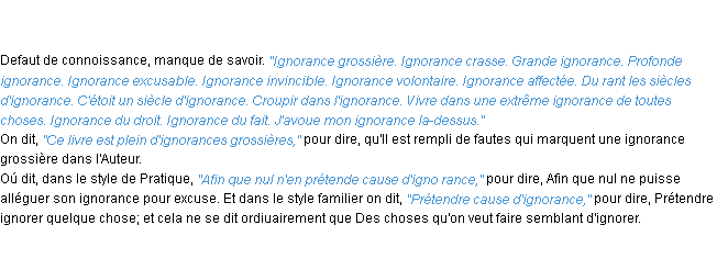Définition ignorance ACAD 1798