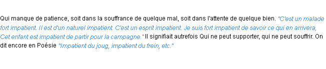 Définition impatient ACAD 1932