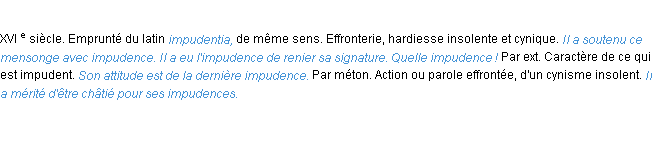 Définition impudence ACAD 1986