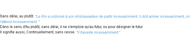 Définition incessamment ACAD 1798