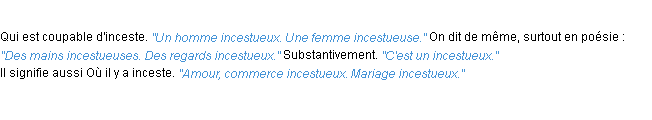 Définition incestueux ACAD 1932