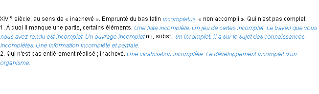 Définition incomplet ACAD 1986
