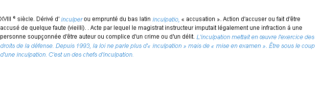 Définition inculpation ACAD 1986