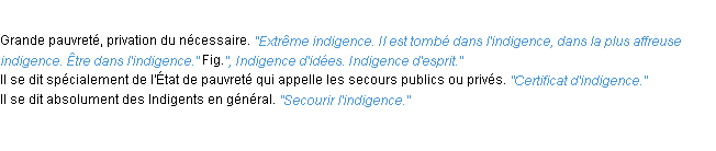 Définition indigence ACAD 1932