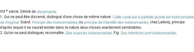 Définition indiscernable ACAD 1986