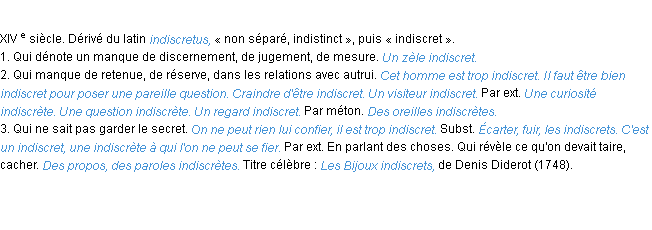 Définition indiscret ACAD 1986