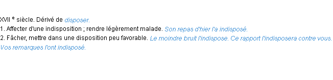 Définition indisposer ACAD 1986