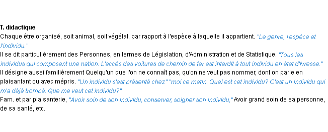 Définition individu ACAD 1932