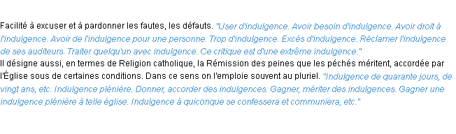 Définition indulgence ACAD 1932