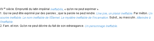 Définition ineffable ACAD 1986