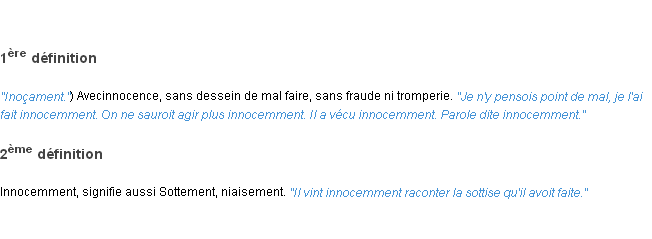 Définition innocemment ACAD 1798