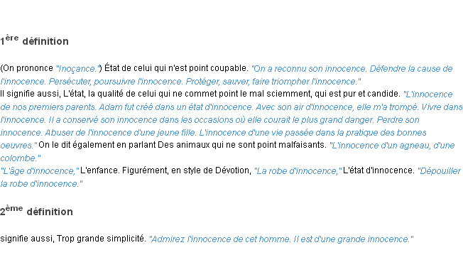 Définition innocence ACAD 1835