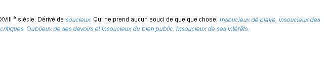 Définition insoucieux ACAD 1986