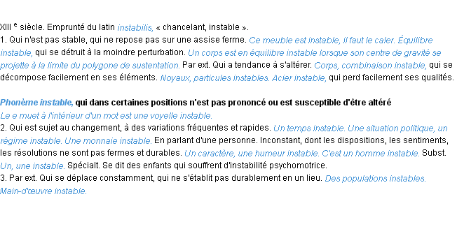 Définition instable ACAD 1986