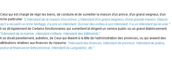 Définition intendant ACAD 1835