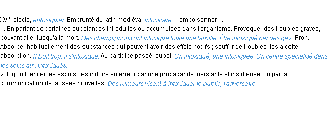 Définition intoxiquer ACAD 1986