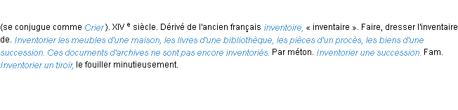 Définition inventorier ACAD 1986