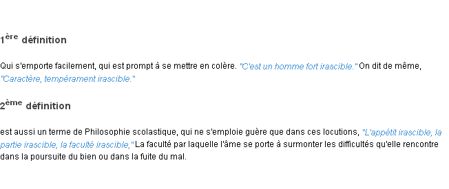 Définition irascible ACAD 1835
