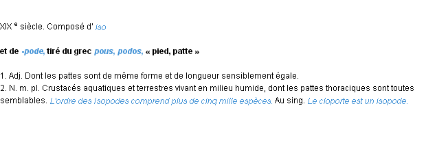 Définition isopode ACAD 1986