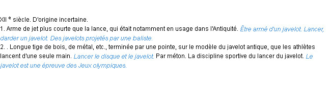 Définition javelot ACAD 1986