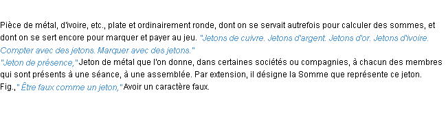 Définition jeton ACAD 1932