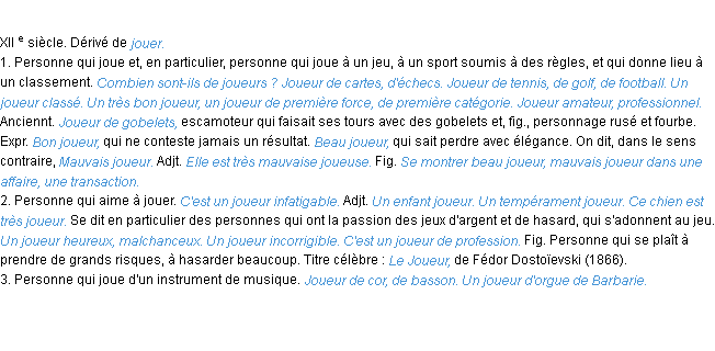 Définition joueur ACAD 1986