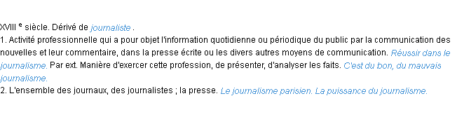 Définition journalisme ACAD 1986