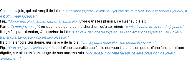 Définition joyeux ACAD 1932
