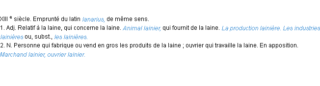 Définition lainier ACAD 1986