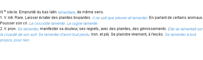 Définition lamenter ACAD 1986
